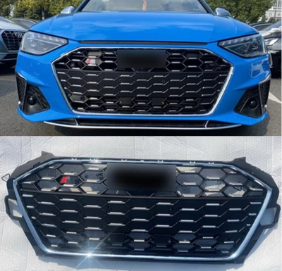 Para Audi A4 S4 2020 2021 Estilo Cromo Anillo Nido de Abeja Parachoques Delantero Parrilla Plateado Foto 1 de 4