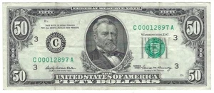 1969 Fifty Dollar Federal Reserve Note C00012897A Philadelphia Low Serial Number - Picture 1 of 2