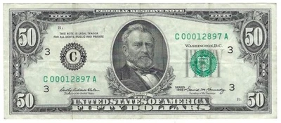 1969 Fifty Dollar Federal Reserve Note C00012897A Philadelphia Low Serial Number - Image 1 of 2