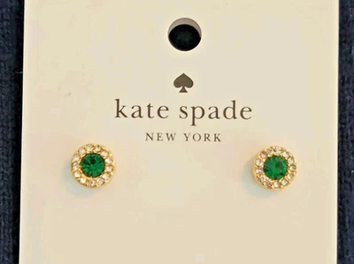 Aretes Kate Spade circonita cúbica piedra verde halo postes de titanio NUEVO joyería de moda Foto 1 de 3