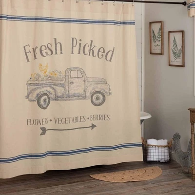 Fresh Picked Shower Curtain, Printed Blue Farm Truck/Produce & Flowers, 72" x... - Image 1 of 4