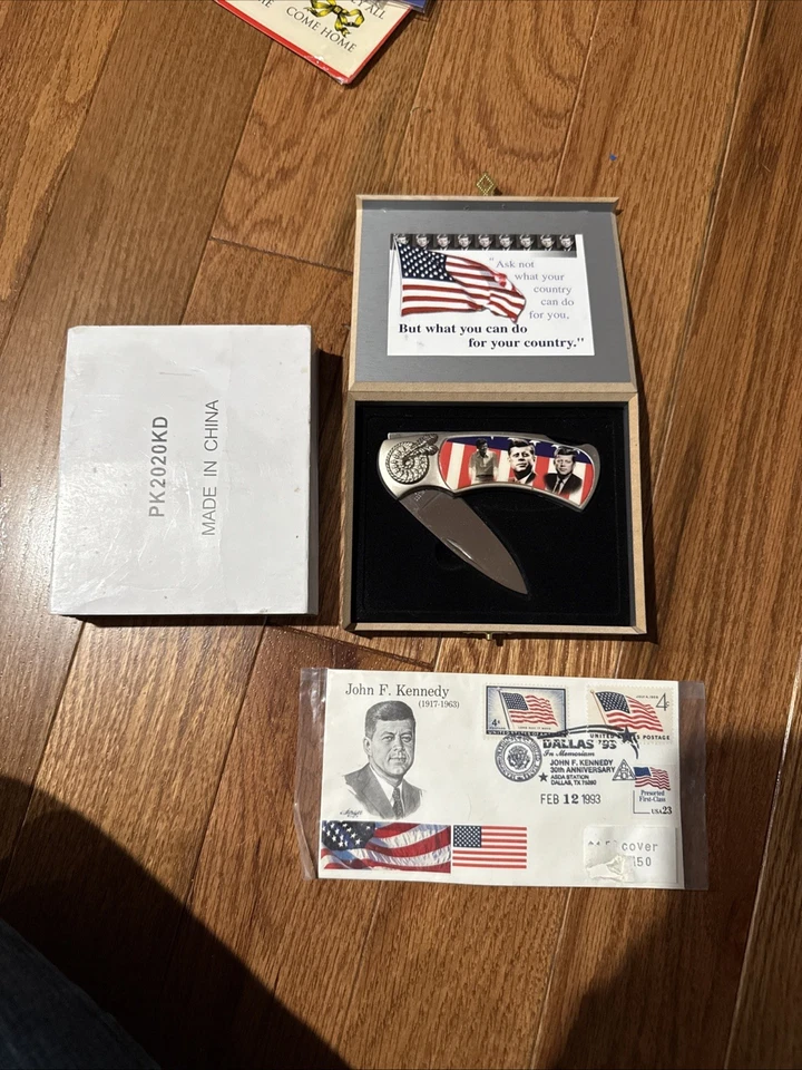 John F. Kennedy JFK Folding Pocket Knife in Wood Box Lot President Rare Vintage - Image 1 of 1