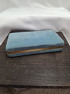 VINTAGE Reise Schmuckkästchen Etui blau Samt Goldrand Samtbezug innen - Bild 1 von 10