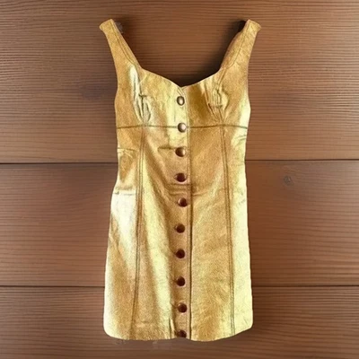 Mini Vestido Free People Cuero Sin Mangas Dorado Talla 4 Dorado Nuevo Con Etiquetas Foto 1 de 4