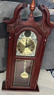 Bedford 38” Chiming Pendulum Grandfather Wall Clock Rich Cherry Oak Wood Finish - Image 1 of 4