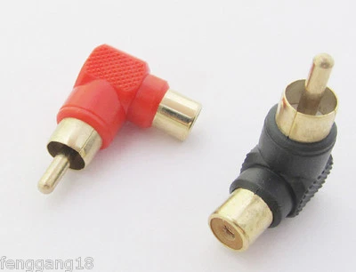 2x Gold RCA Male Plug to RCA Female Jack Right Angle AV Audio Adapter Red +Black - Image 1 of 2