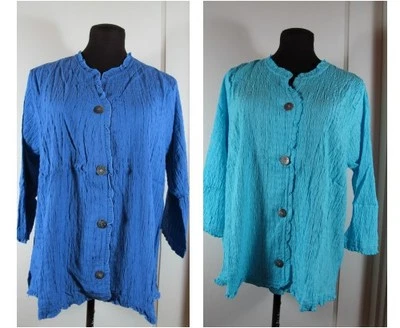 Norm Thompson Nomadic Traders Purple Turquoise Crinkle Button Up Top Plus 1X 2X — 第 1/4 张图片