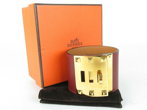 HERMÈS Bracciale Bracciale largo originale HERMES Extreme Kelly cane pelle bordeaux x tono oro