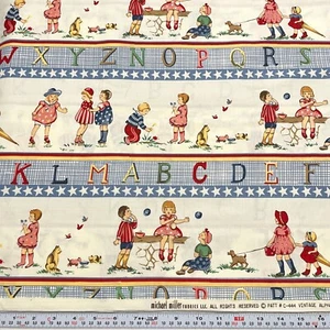 Vintage Alphabet Stripe Michael Miller Cotton Fabric by the HALF YARD - Picture 1 of 2