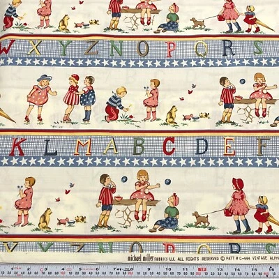 Vintage Alphabet Stripe Michael Miller Cotton Fabric by the HALF YARD - Image 1 of 2