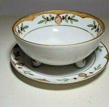 Nippon Rising Sun Handpainted Floral Gilded Footed Mayonnaise Bowl & Plate-Japan