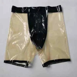 Latex Anti-Water Angle Shorts Color-Blocked Rubber Briefs Crotch Zipper - Picture 1 of 2