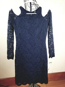 JUMP Women's Scalloped Lace Cold Shoulder Dress,Navy Blue size 3/4 - Picture 1 of 7