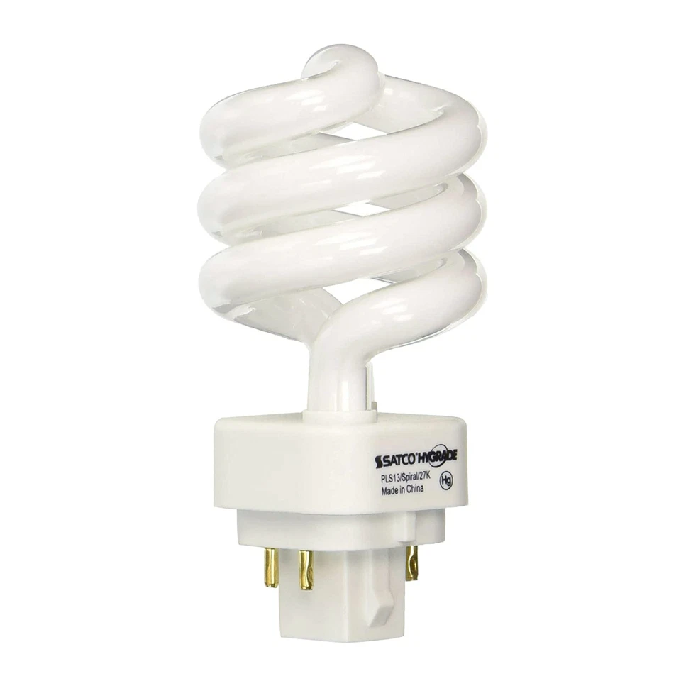 1 Pack Satco S4438 PLS13 2700K Spiral 13W 4-Pin G24q-1 T3 CFL 2700K Warm White - Image 1 of 4