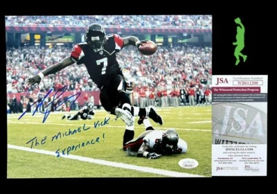 MICHAEL MIKE VICK AUTOGRAPHED ATLANTA FALCONS FOOTBALL 8X10 PHOTO JSA COA - Image 1 of 4