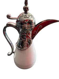 Dallah White Silver Ornate Metal Ceramic Coffee Pot SKU7957/Z576188 - Picture 1 of 11