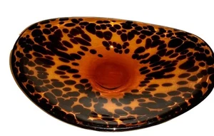 Mesa ovalada decoración arte vidrio cuenco plato base transparente soplado a mano ámbar manchas de leopardo - Imagen 1 de 9