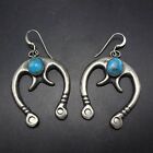Old Style Sandcast Sterling Silver Naja With Turquoise Pierced Earrings
