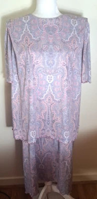 Vintage Sheath Dress Satin Pink Purple Pastel Tiered 1980s Paisley Print 2X - Image 1 of 4