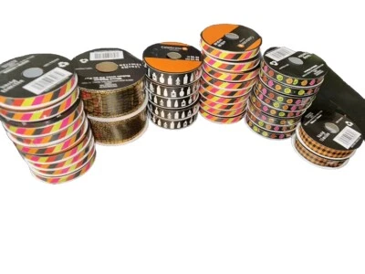 35 Lot Halloween Ribbon Orange Potion Bottles Pumpkins Stripe Foil Plaid - Image 1 of 4