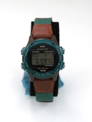 Timex Damen Uhr Grün Braunes Plastik Leder 100m Licht Alarm Chrono Datum Quarz - Bild 1 von 4