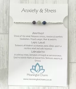 Sterling Silver Depression Stress Anxiety Bracelet Gemstone Healing Crystal - Picture 1 of 6
