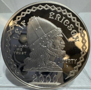 2000 P COMMEMORATIVE SILVER DOLLAR $1 LEIF ERICSON PROOF PR - Picture 1 of 2