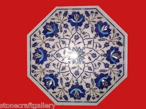12" Marble Corner Table Top Lapis Pietra dura Handmade Work For Home Decor - Picture 1 of 2