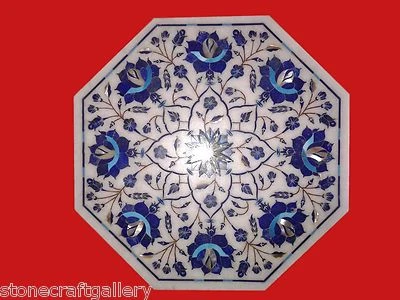 12" Marble Corner Table Top Lapis Pietra dura Handmade Work For Home Decor - Image 1 of 2
