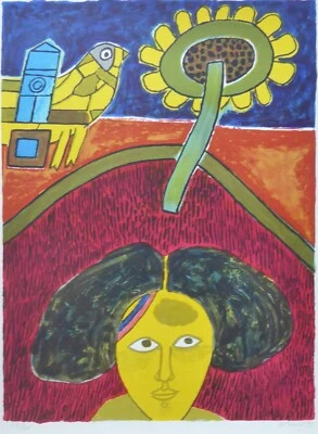 Litografía firmada a mano por Corneille El girasol homenaje a Van Gogh 1999 CoBrA Foto 1 de 4