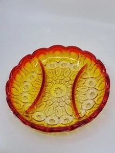 LE Smith Amberina Moon And Stars Divided Dish Plate Relish Candy Red Yellow - Picture 1 of 6
