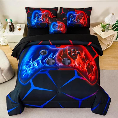 Boys Twin Comforter Set Gaming Bedding Set for Kids Teens Soft Microfiber 6 Piec - Image 1 of 4