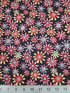 SALE SALE Cotton Quilt Craft Fabric Multi Color Retro Floral On Black 2 Yards - Picture 1 of 2
