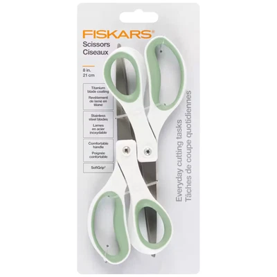 Fiskars Everyday 钛剪刀 [SoftGrip]:8 英寸 / 2 包(白色和绿色) — 第 1/4 张图片
