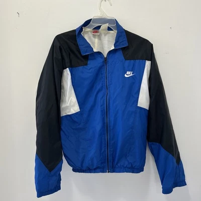 VINTAGE Nike Jacket Men Med Black White Blue Windbreaker Colorblock Swoosh 90s - Image 1 of 4