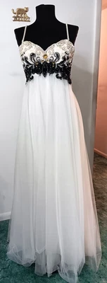 SHERRI HILL 6 белый бисером официальное платье империи вечернее платье Funky назад бант - Изображение 1 из 4