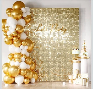 24PCS Gold Shimmer Wall Backdrop Panels 12"x12" Square Sequins on Grid - Picture 1 of 8