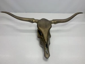 DE COLECCIÓN 20" LATÓN Longhorn Calavera y Cuernos Novillo Escultura Pared Colgante Pátina - Imagen 1 de 10