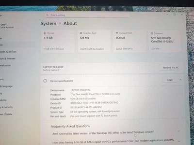 Microsoft Surface Laptop 15" i7-1265U 16GB/512GB SSD Win 11 Pro Black - Image 1 of 2