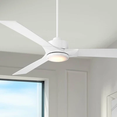 56" Casa Vieja Kali Matte White LED Damp Ceiling Fan with Remote - Image 1 of 4