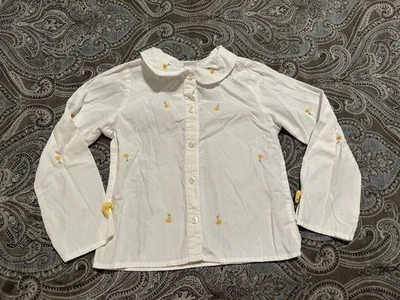 Girls 6 Gymboree “DAISY DAYS” Cotton White Long Sleeve Sunflowers POLO SHIRT TOP - Image 1 of 4
