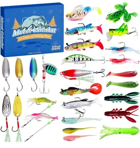 24 TAGE ANGELSPASS ADVENTSKALENDER 24 täglich einzigartige Angelköder mit Haken - Bild 1 von 5