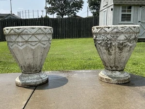 Antique Pair Gigantic 1920s Art Deco Concrete Planters 30”h X 25”Dia - Picture 1 of 13