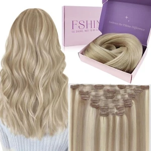 Fshine Blonde Hair Extensions 100% Real Human Hair Clip-Ins 16" - Picture 1 of 13