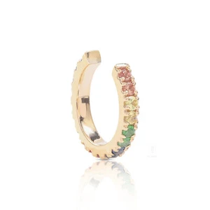 14k Gold Multi Sapphire Cuff Earrings (Single Pc.)-Gift For Mother's Day Jewelry - Picture 1 of 10
