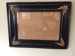 vintage antique victorian frame black ebony brass picture photo - Picture 1 of 12