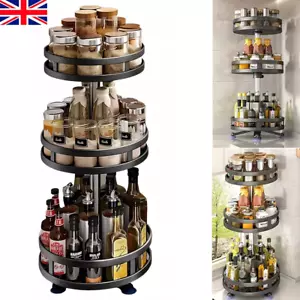 3 TIER 360° ROTATING SPICE RACK ORGANIZER METAL KITCHEN SEASONING JARS SHELF UK - Picture 1 of 8