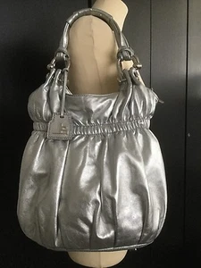 RARE JEAN-LOUIS SCHERRER  SILVER METALLIC BUTTER-SOFT LEATHER BUCKET BAG - Picture 1 of 10