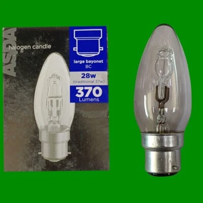 1x 28W (=37W) ASDA Dimmable Halogen Clear Candle Light Bulbs BC B22 Bayonet Lamp - Image 1 of 3