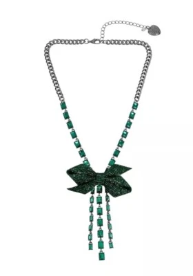 Colar arco de Natal verde Betsey Johnson baguete cristal feriado novo com etiquetas - Imagem 1 de 4